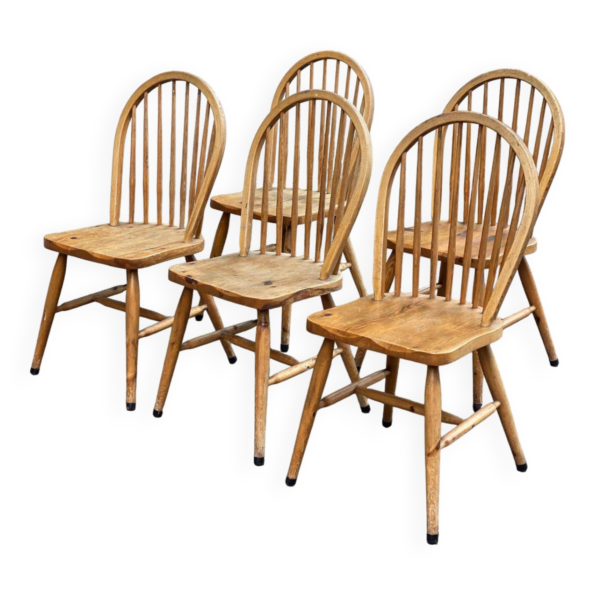 5 chaises anglaises Windsor en bois massif courbé XXème