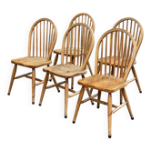 5 chaises anglaises Windsor en bois massif courbé XXème