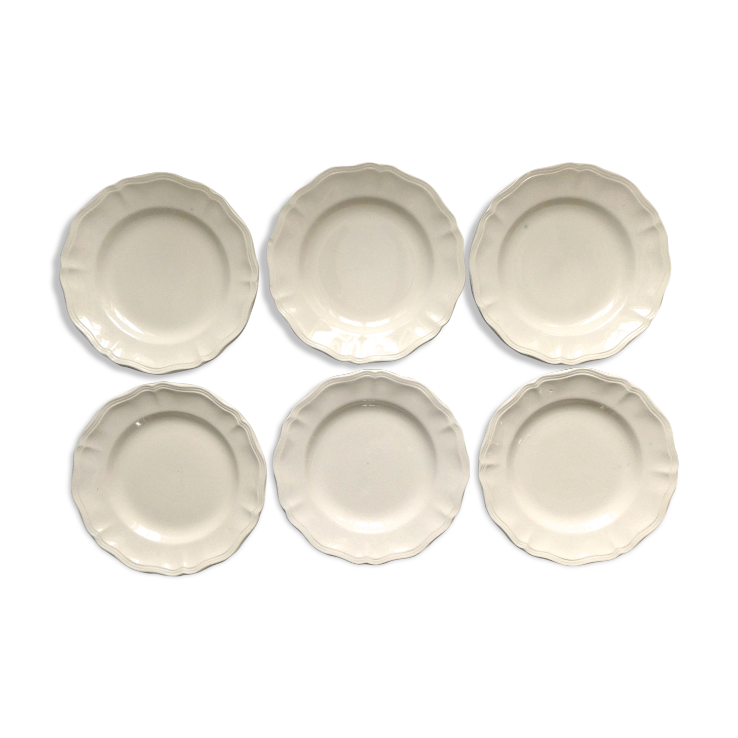 Set of 6 flat plates Digoin Sarreguemines, ivory color