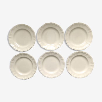 Set de 6 assiettes plates Digoin Sarreguemines, couleur ivoire