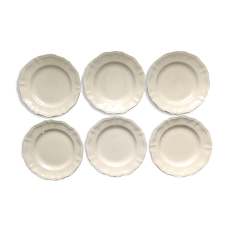 Set of 6 flat plates Digoin Sarreguemines, ivory color