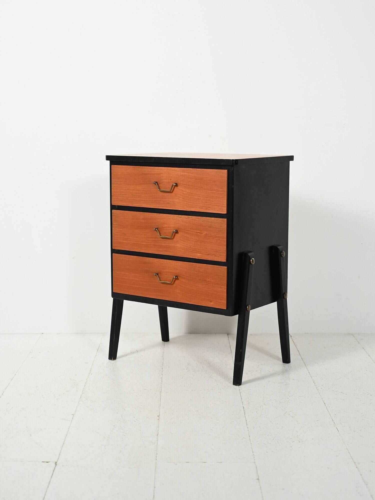 Small Scandinavian black lacquered chest of drawers from the 1950s