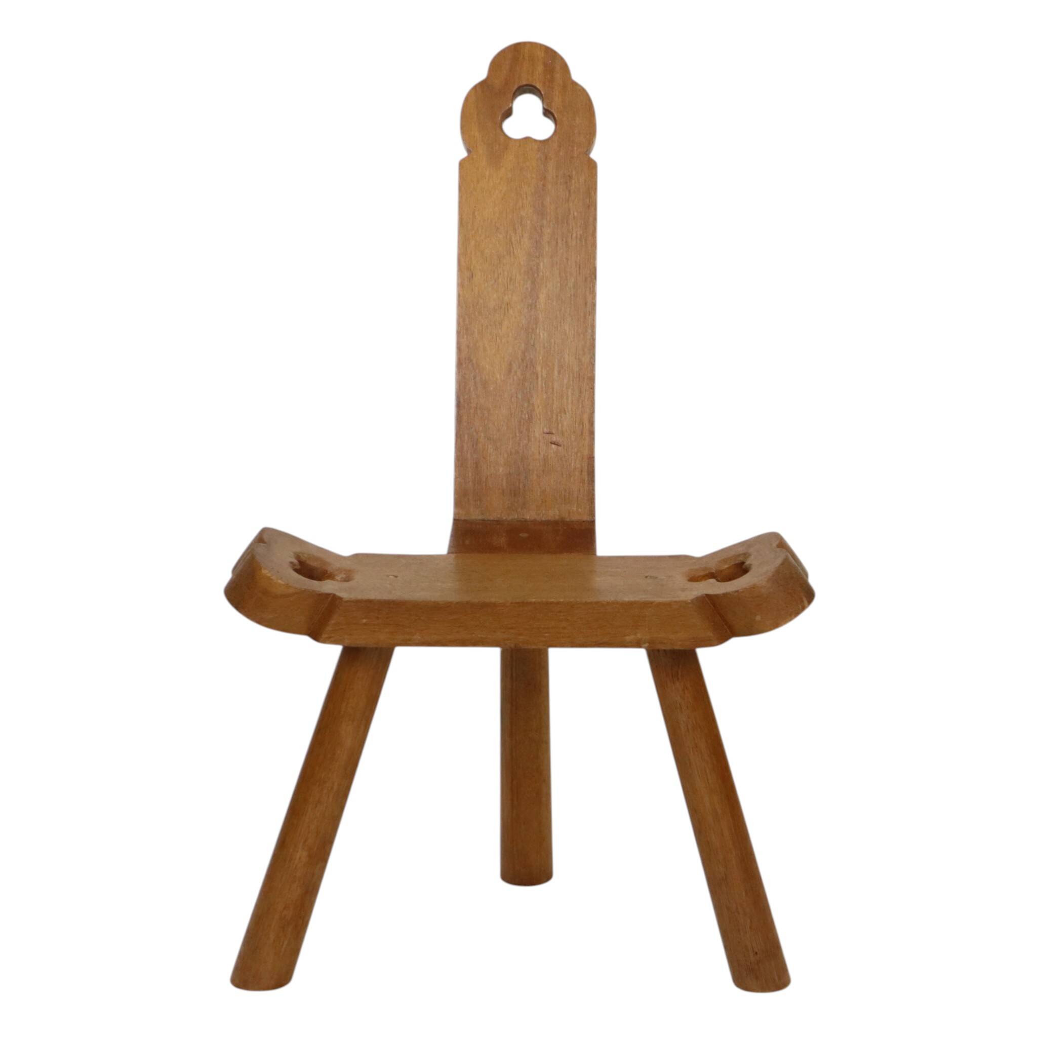 Mid Century Brutalist Tripod Chair Solid Oak Spain