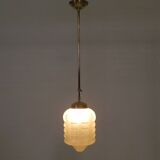 Art Deco pendant lamp with matt glass shade and brass fixture, 1930s