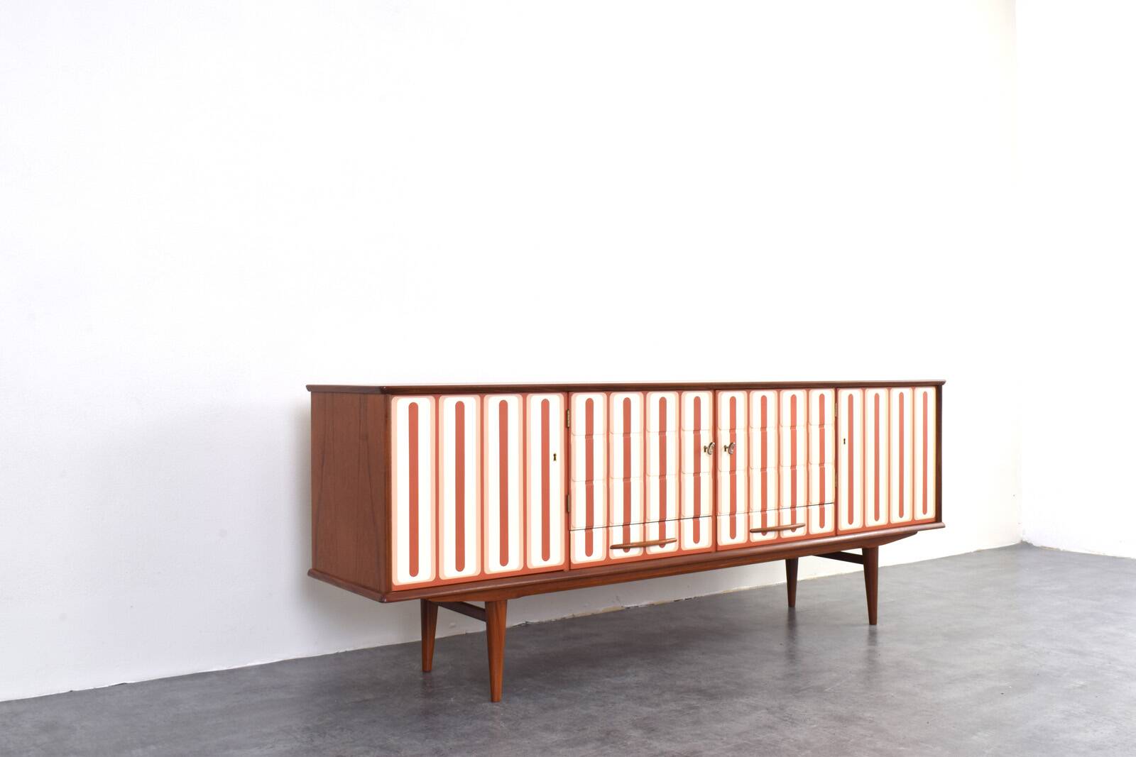 Mid-Century Op-Art Hand-Painted Teak Sideboard, 1960s