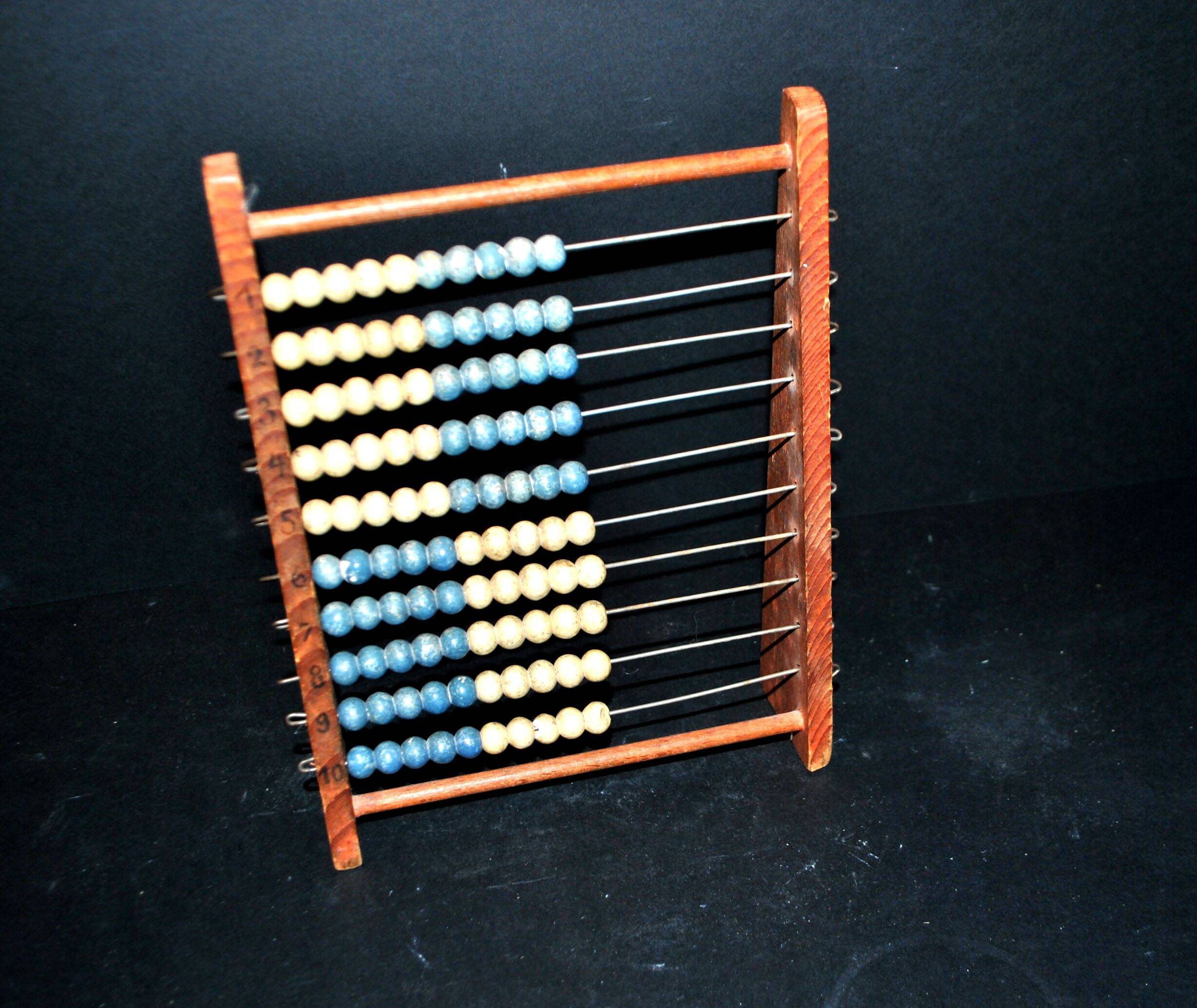 Vintage wooden school abacus - counting board unit tens in pearl school 1960-70