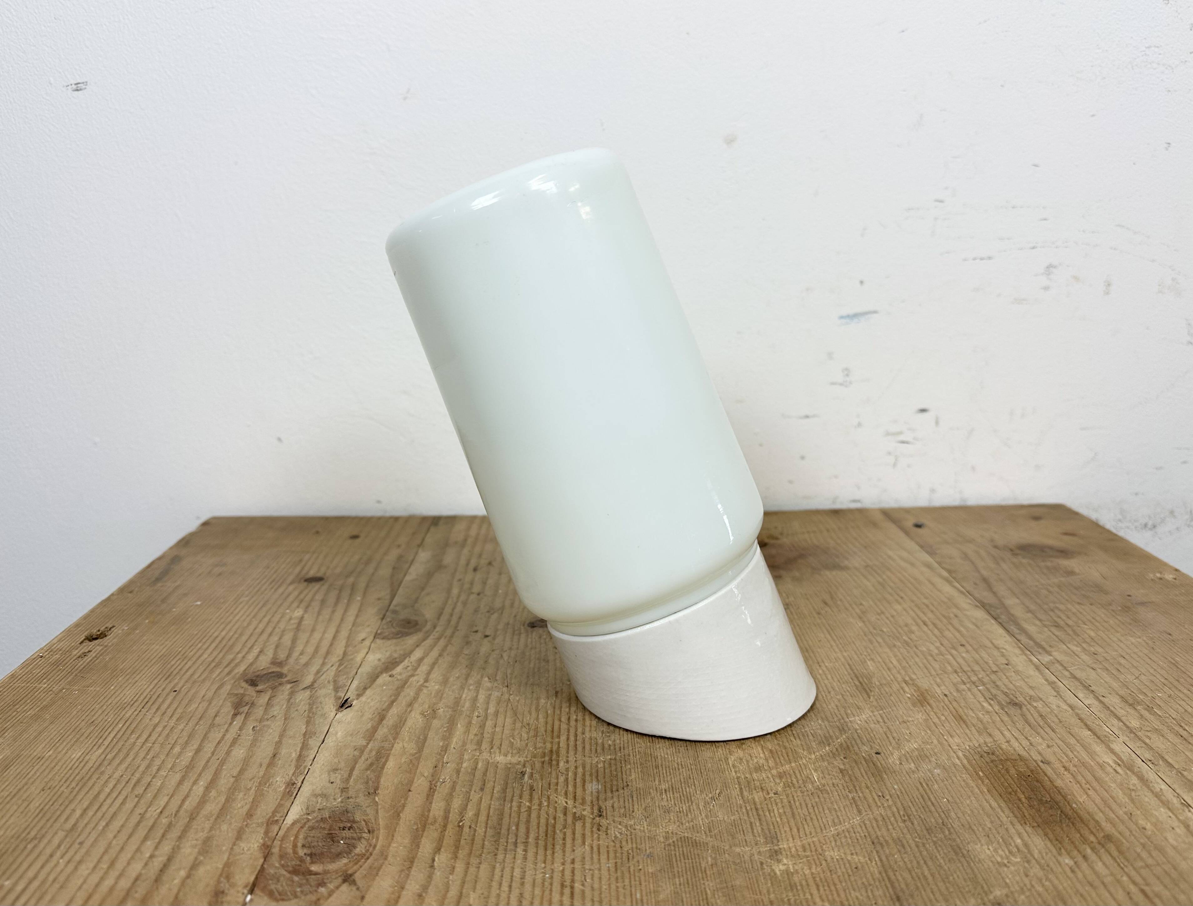 Vintage White Porcelain Wall Light with Milk Glass, 1970s
