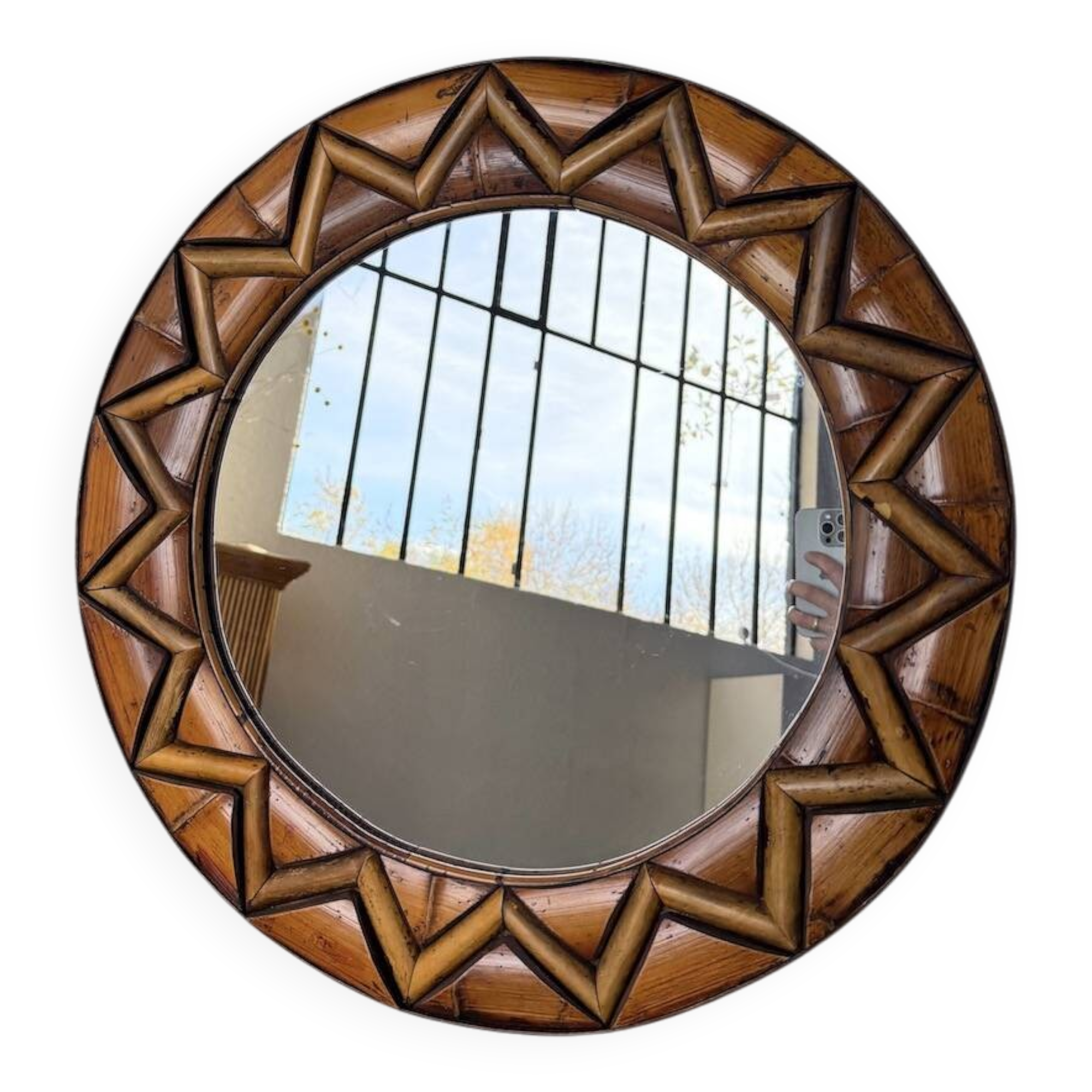 Round rattan mirror 1980