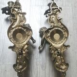 Pair of bronze wall lights, angels, cherubs, cherubs