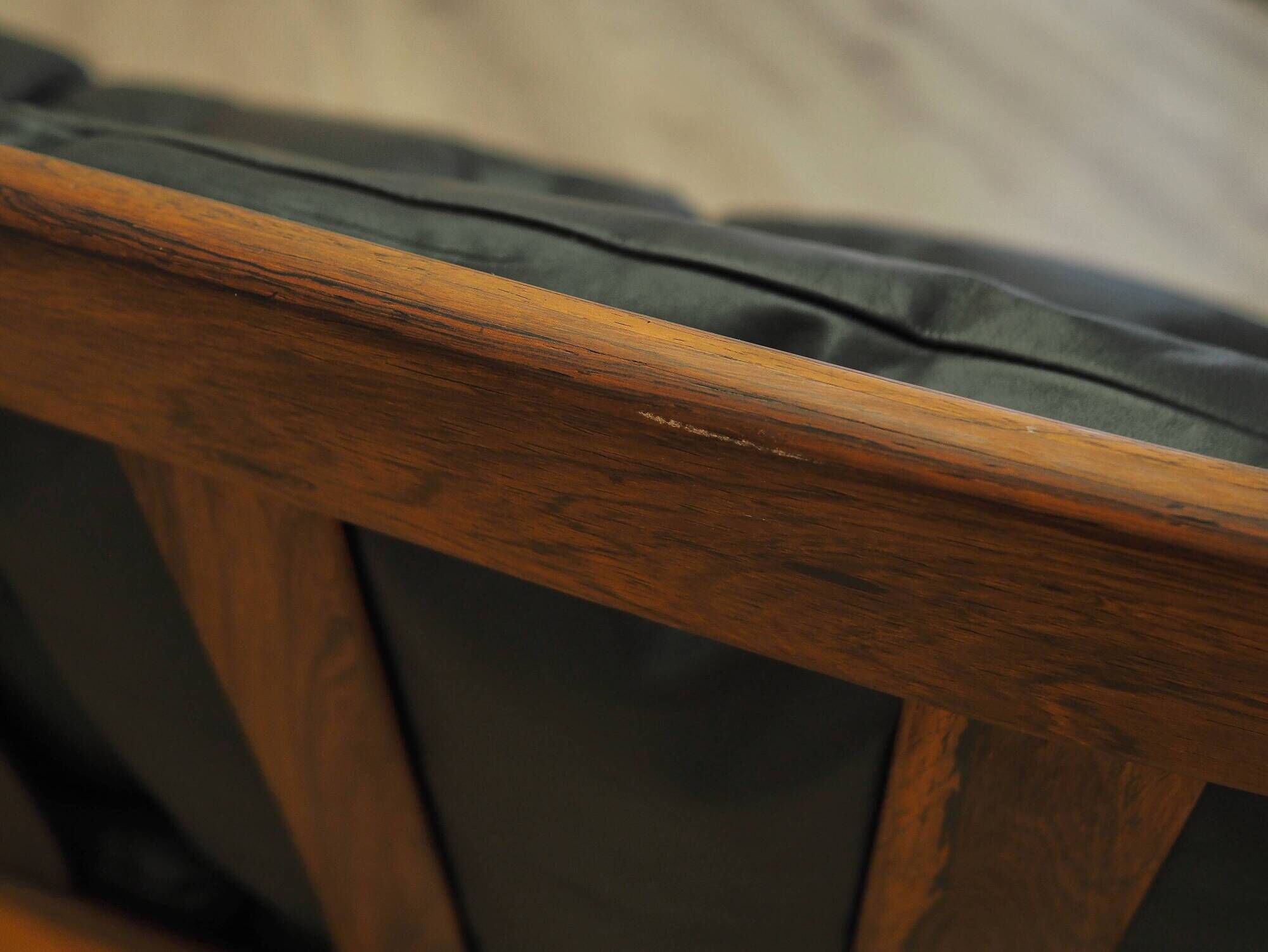 Rosewood sofa Gunnar Myrstrand for Källemo, black leather, 1960s