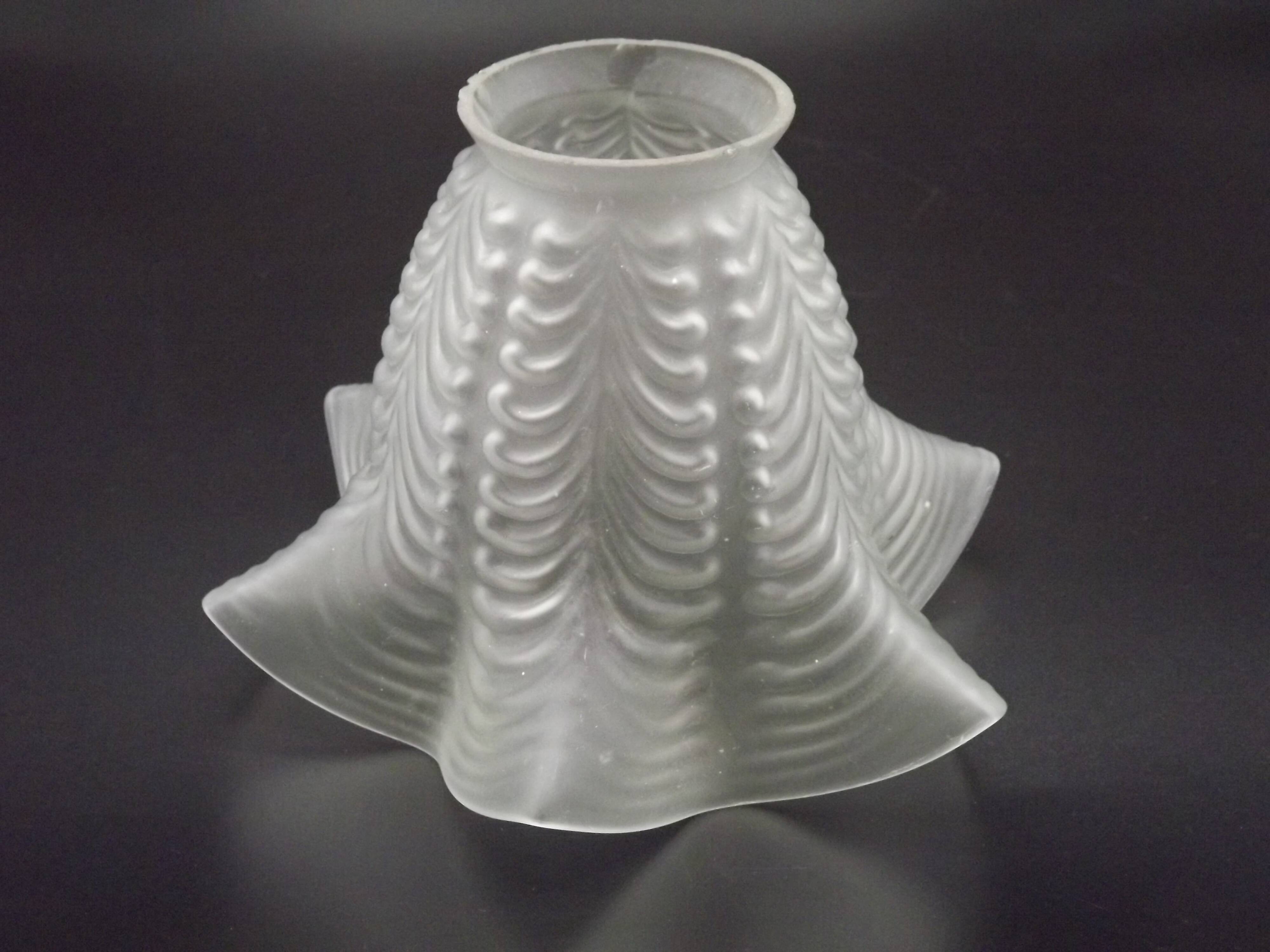 Replacement lampshade in vintage French opaque white glass with fluted edge 0183