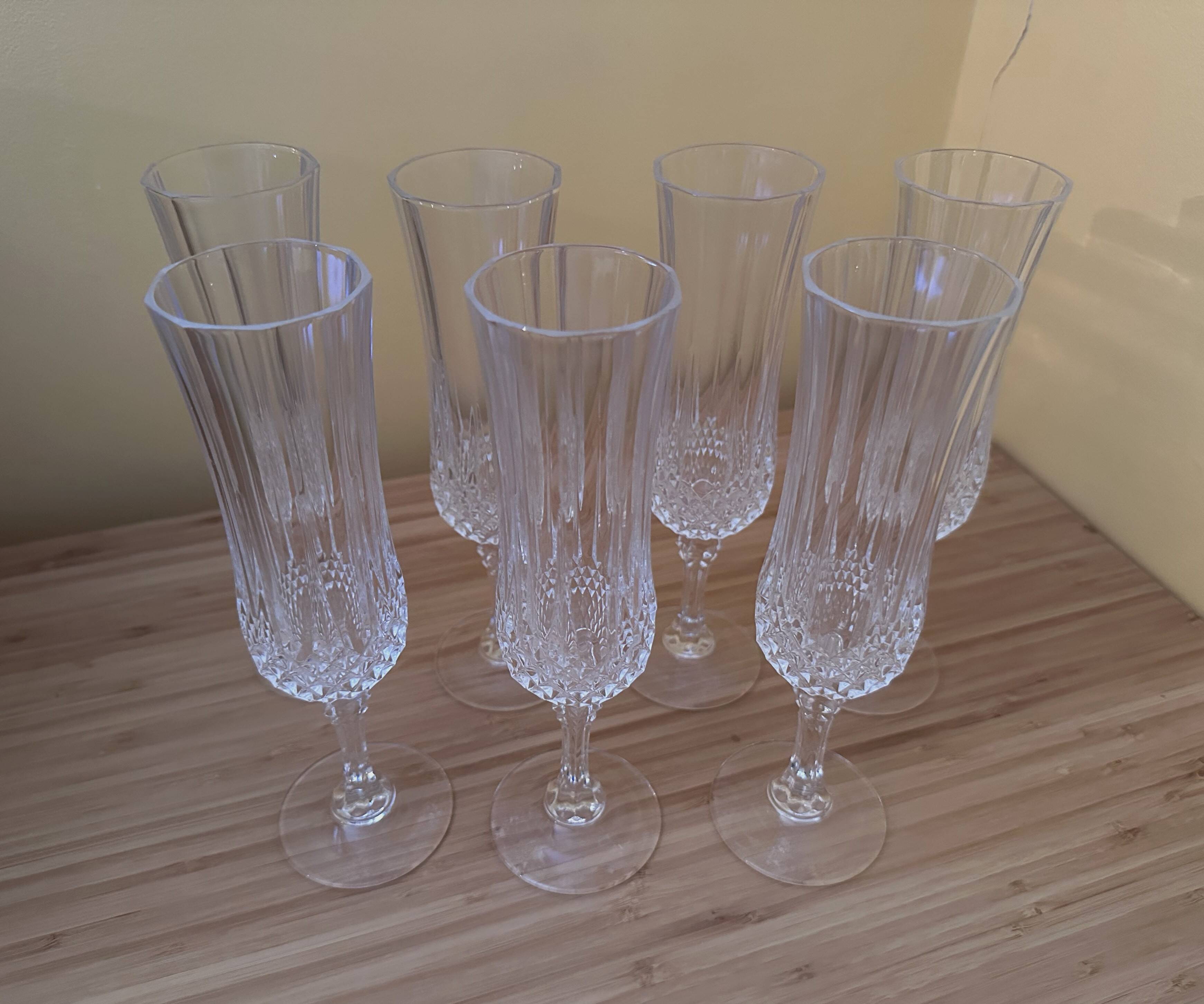 7 champagne flutes 11 cl "Lonchamp" Cristal d'Arques Vintage