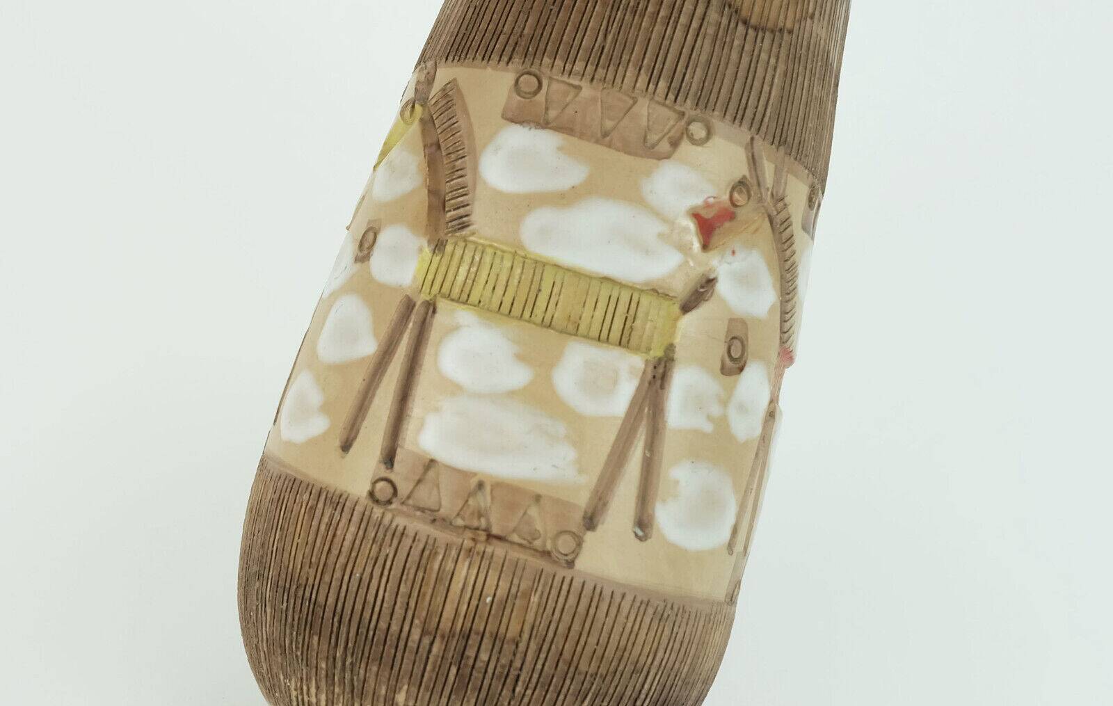 Italian mid century vase fratelli fanciullacci horse sgraffito decor rare glaze variation