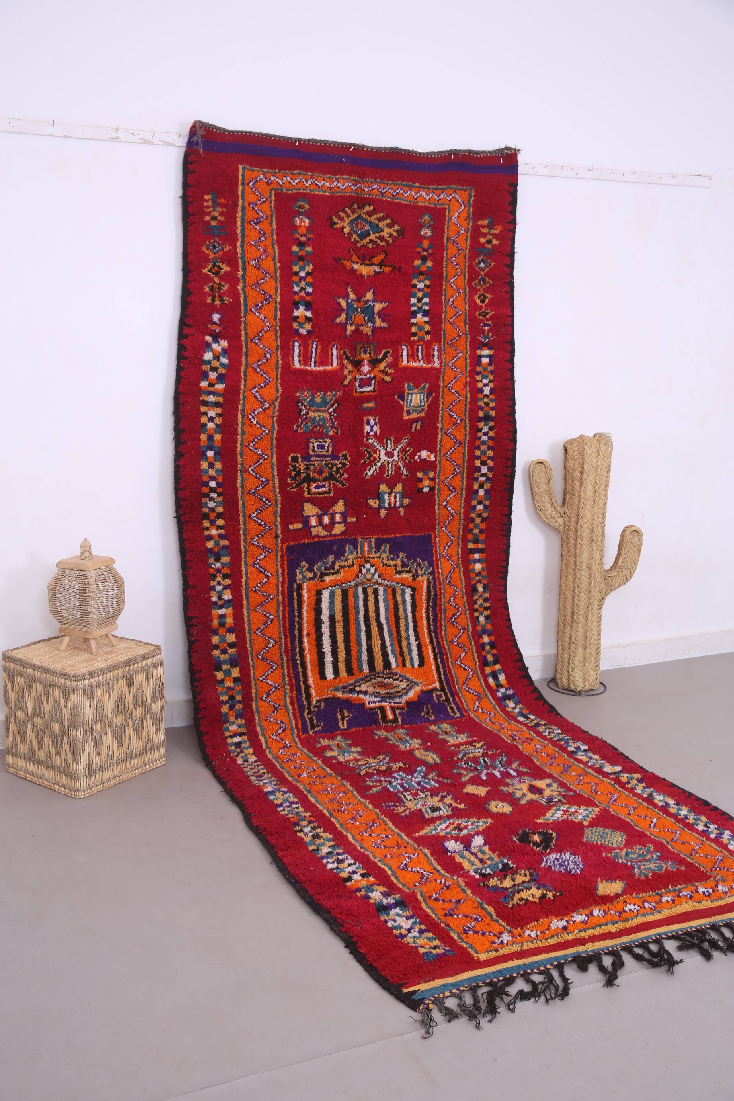 Red Vintage Moroccan Runner Rug 137 x 363 cm - Berber Wool Rug Hallway