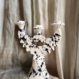 3-headed black spotted terracotta candle holder