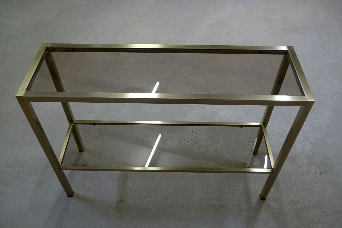 Console table in anodized aluminum and smoked glass 1970