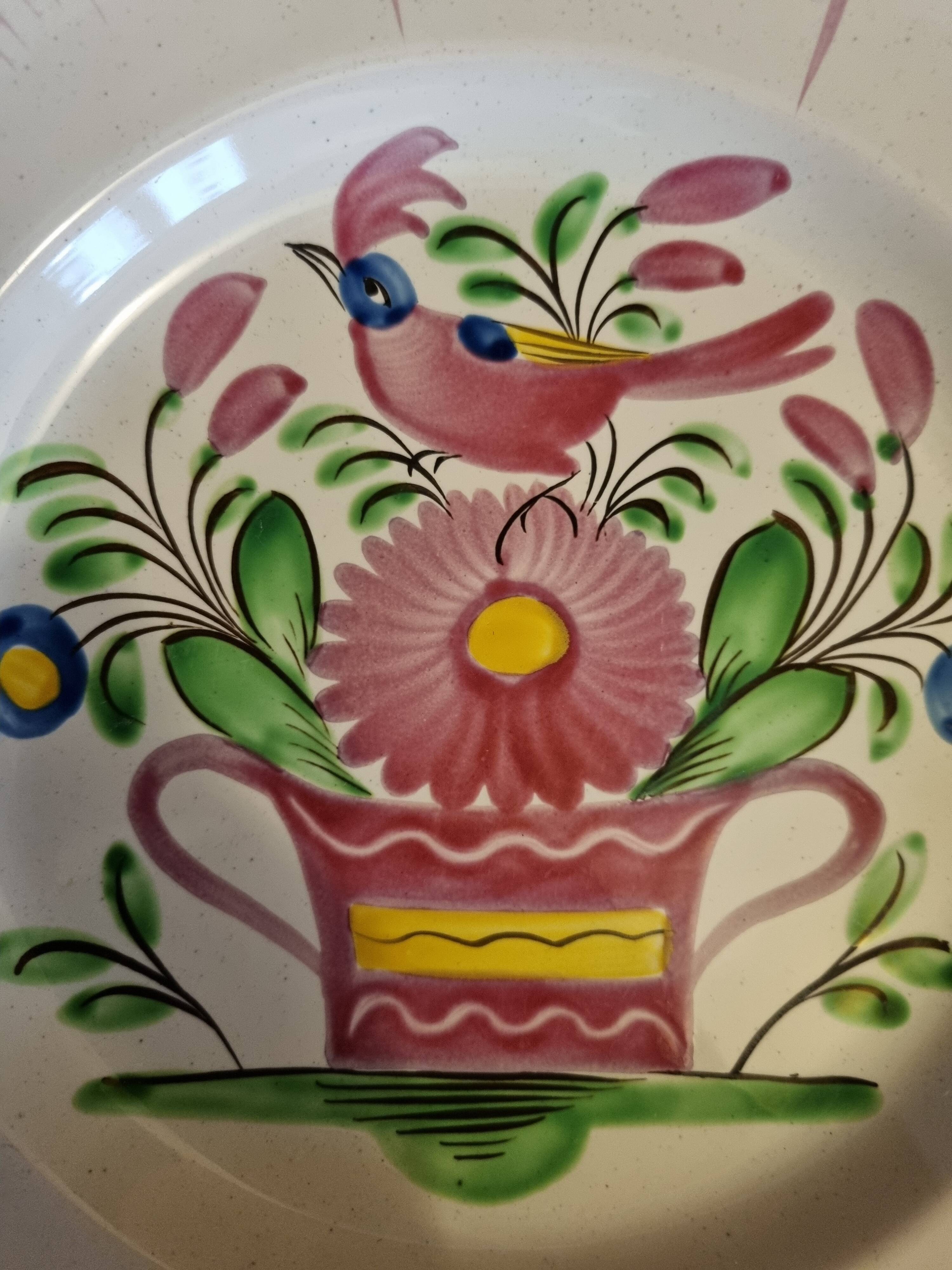 Old plate Basket with Rooster, Lunéville earthenware