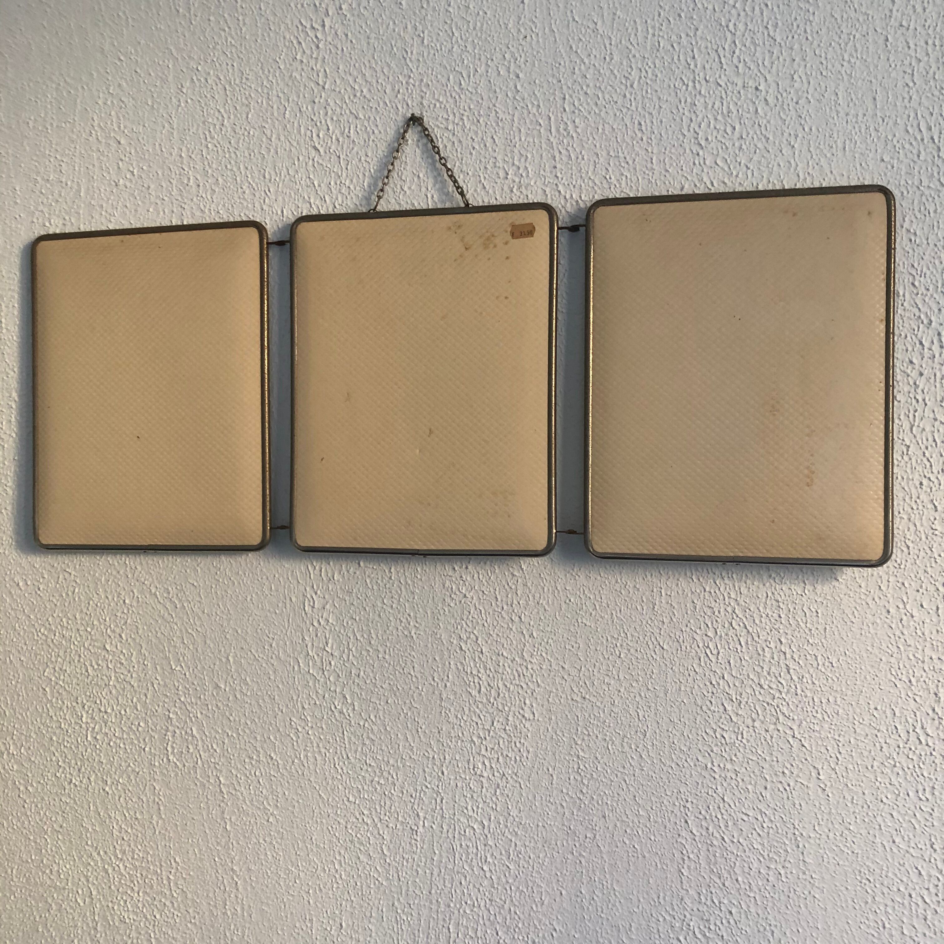 Mirror triptych barber ivory vintage 1960 - 30 x 77 cm