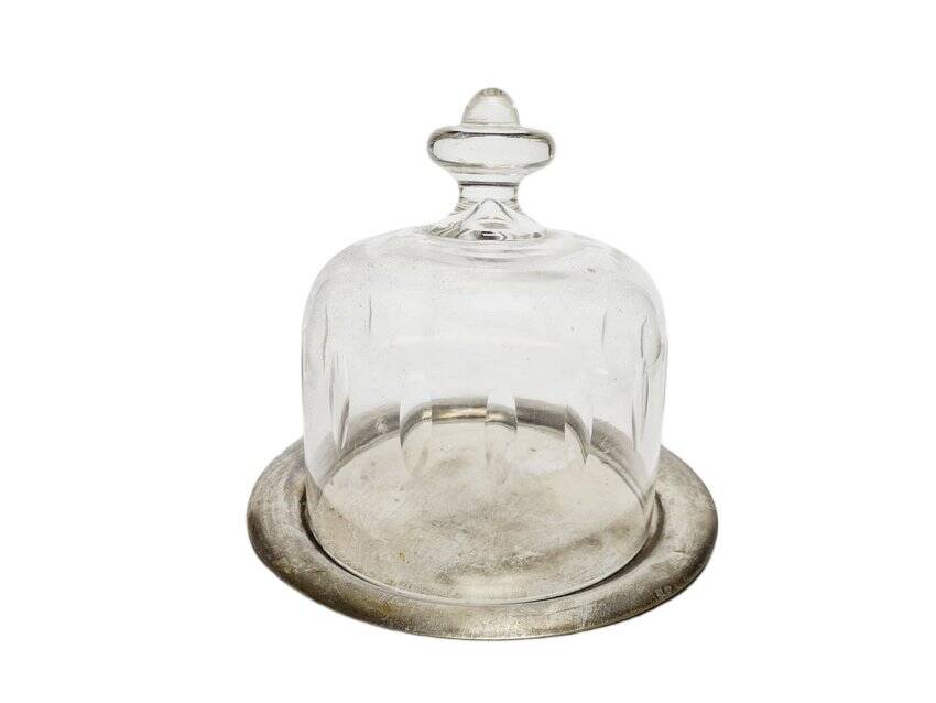 Art Nouveau bowl with crystal cake cover, Germany, 1920s, set of 2