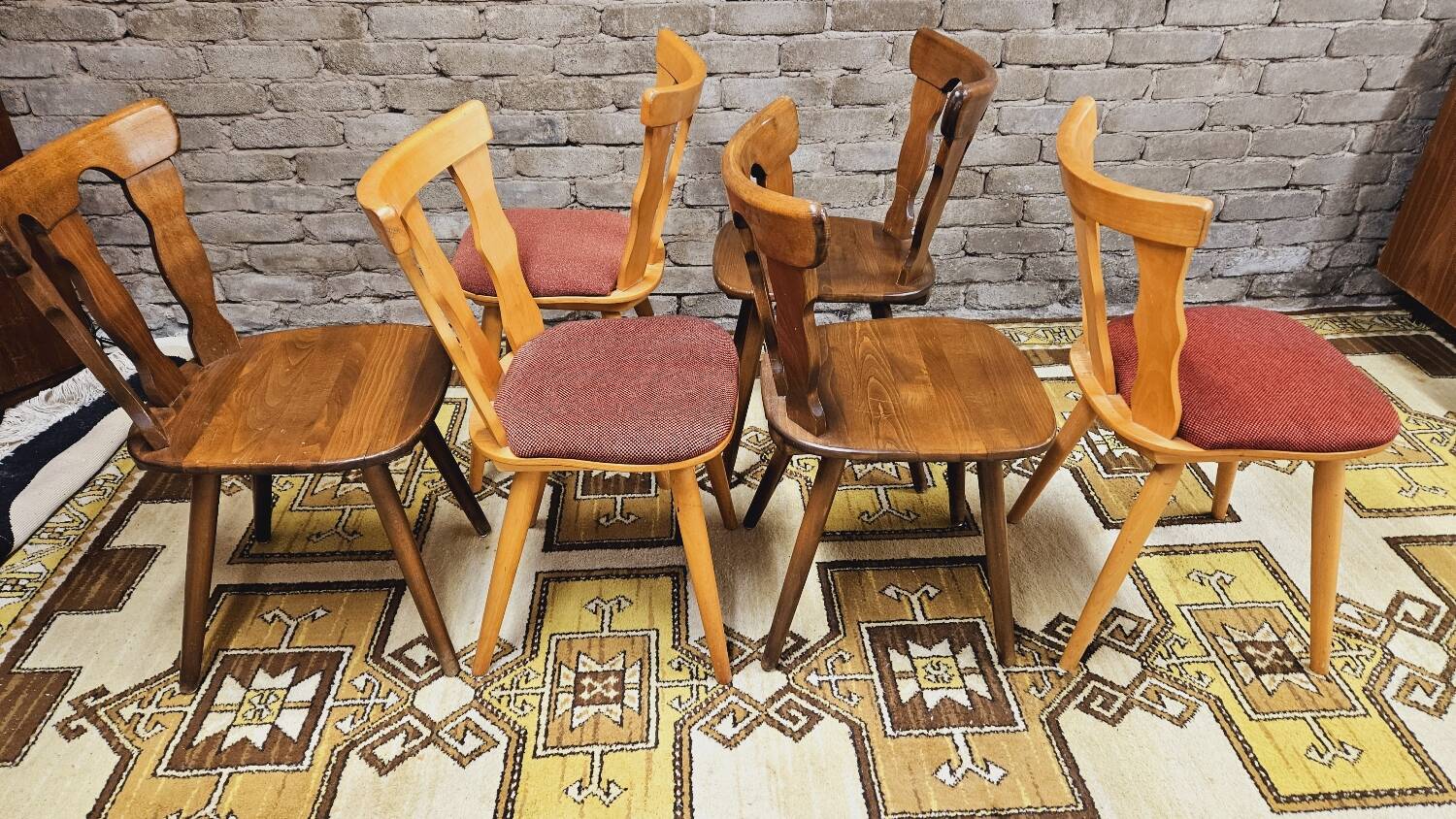 Set of 6 mismatched Baumann style bistro chairs from the 1970s