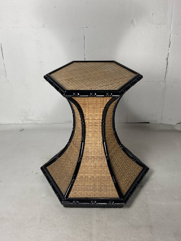 Table d'appoint en rotin et bambou de style Régence en palmier côtier, France, années 1970