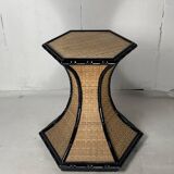 Coastal palm regency rattan bamboo side table or dining table base, France, 1970s