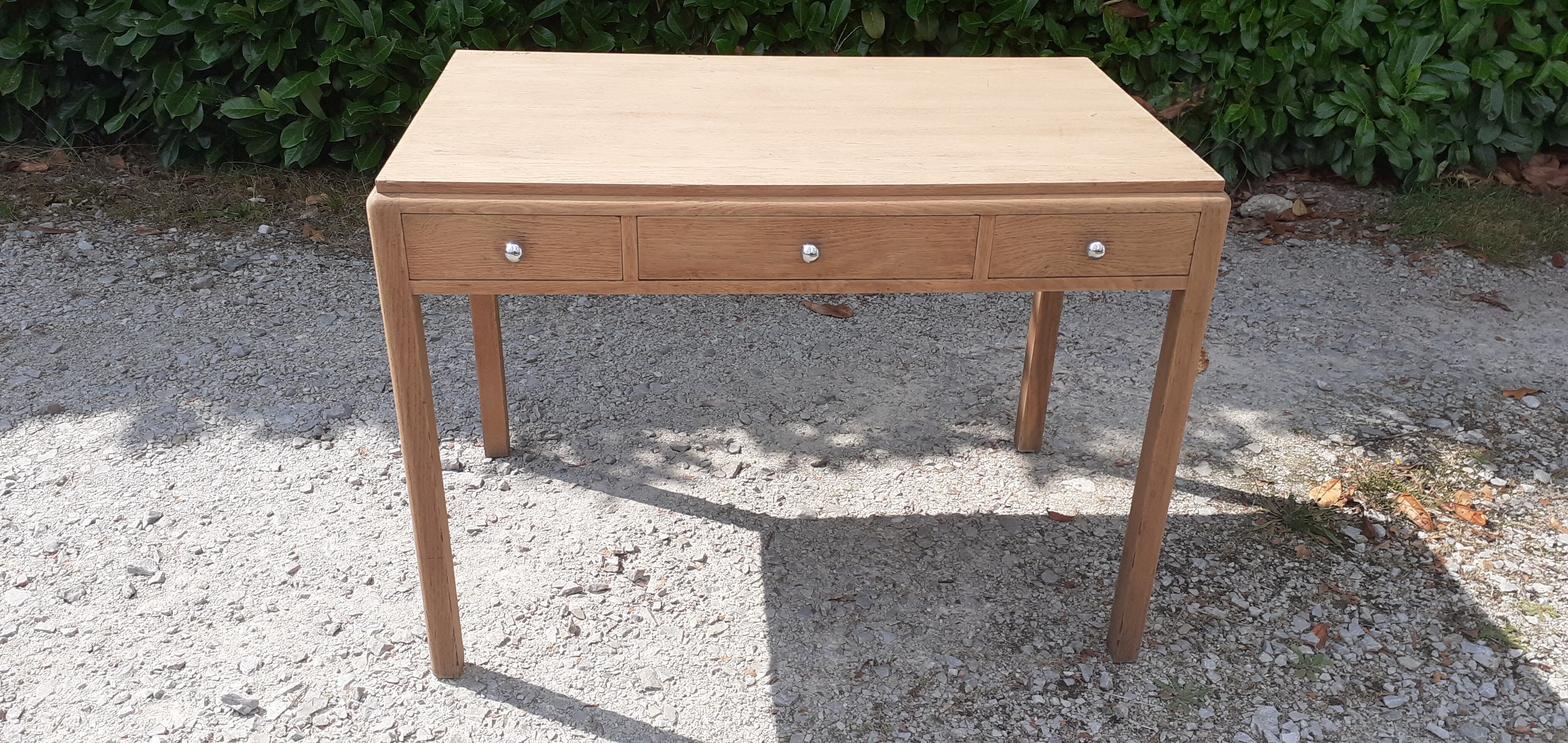 Art deco desk 3 drawers in oak wood raw 30s