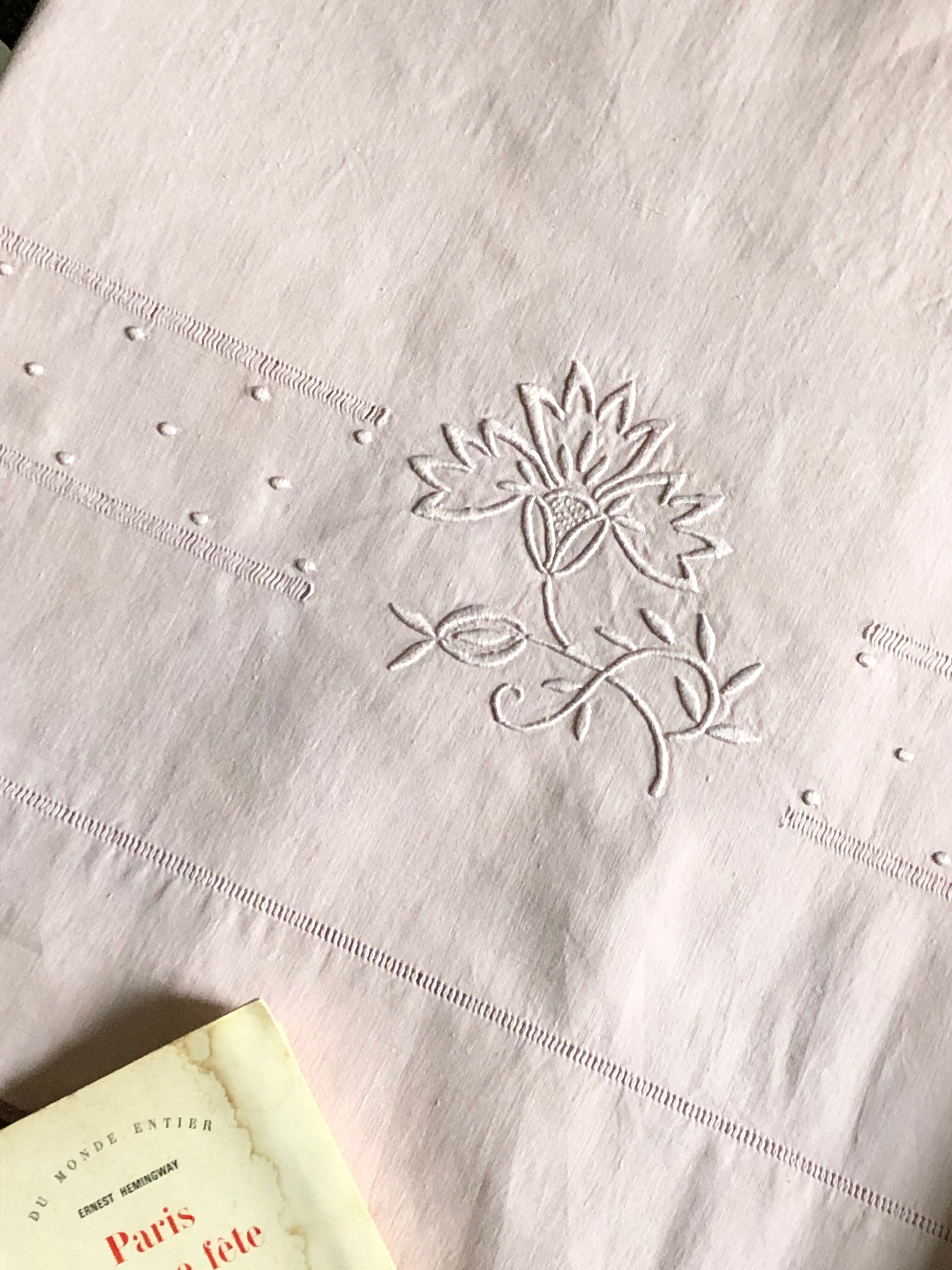 Antique linen and cotton towel dyed in soft pink