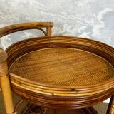 2-tiered round bamboo bar cart in the style of Vivai del Sud, Italy, 1960s