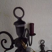 Pair of double Flemish style wall sconces in French silver from the period, with red drops 51.
