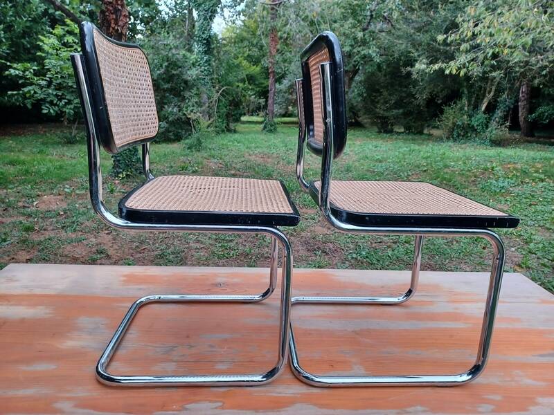 Pair of Marcel Breuer B32 Cesca black chairs