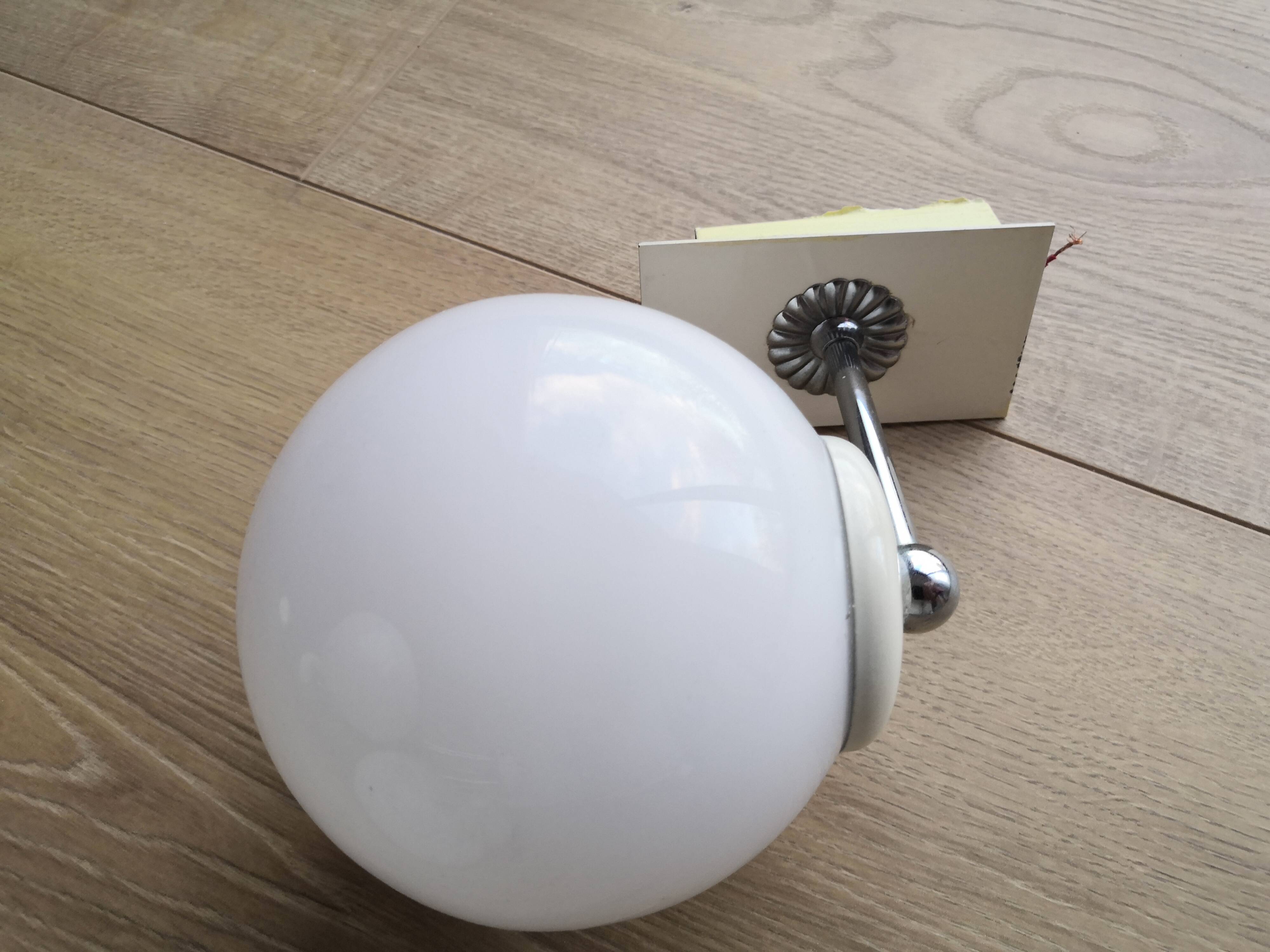 Vintage chandelier 5 opaline glass balls + 2 Space Age Mid-Century wall lights