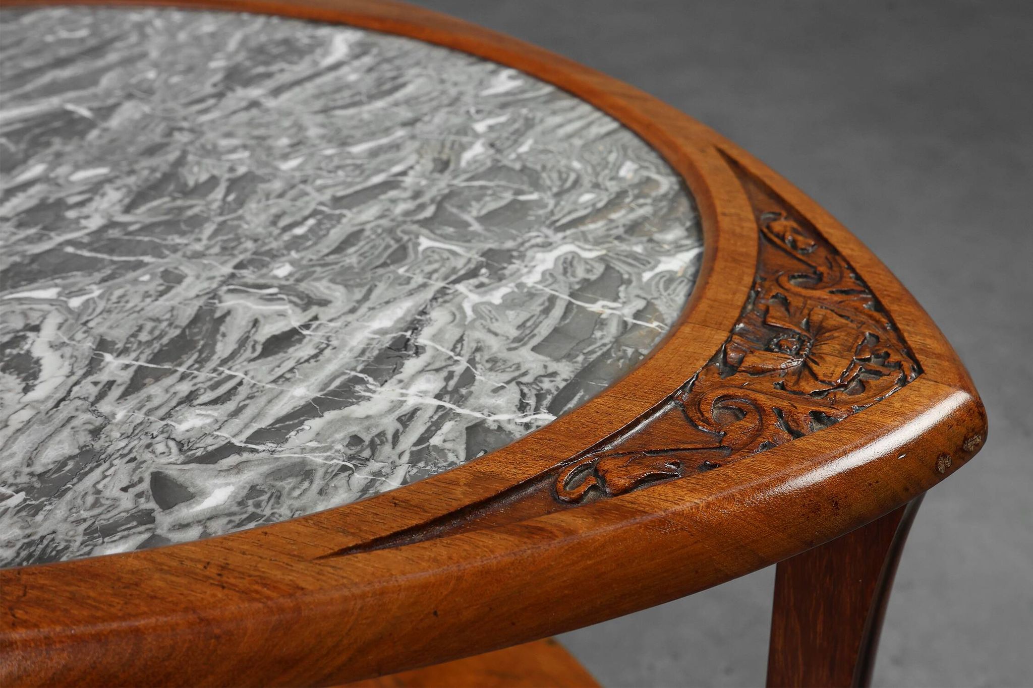 Art Nouveau Side Table in Walnut and Marble, France ca. 1915