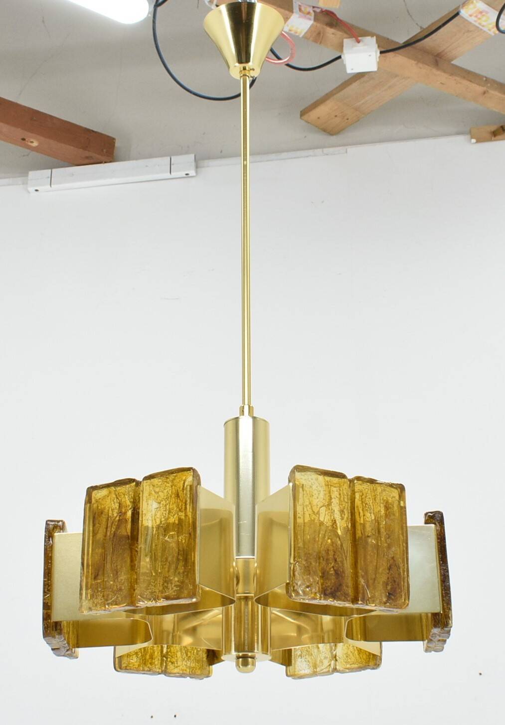 Mid-century design brass and resin pendant, 1960s / Hungary