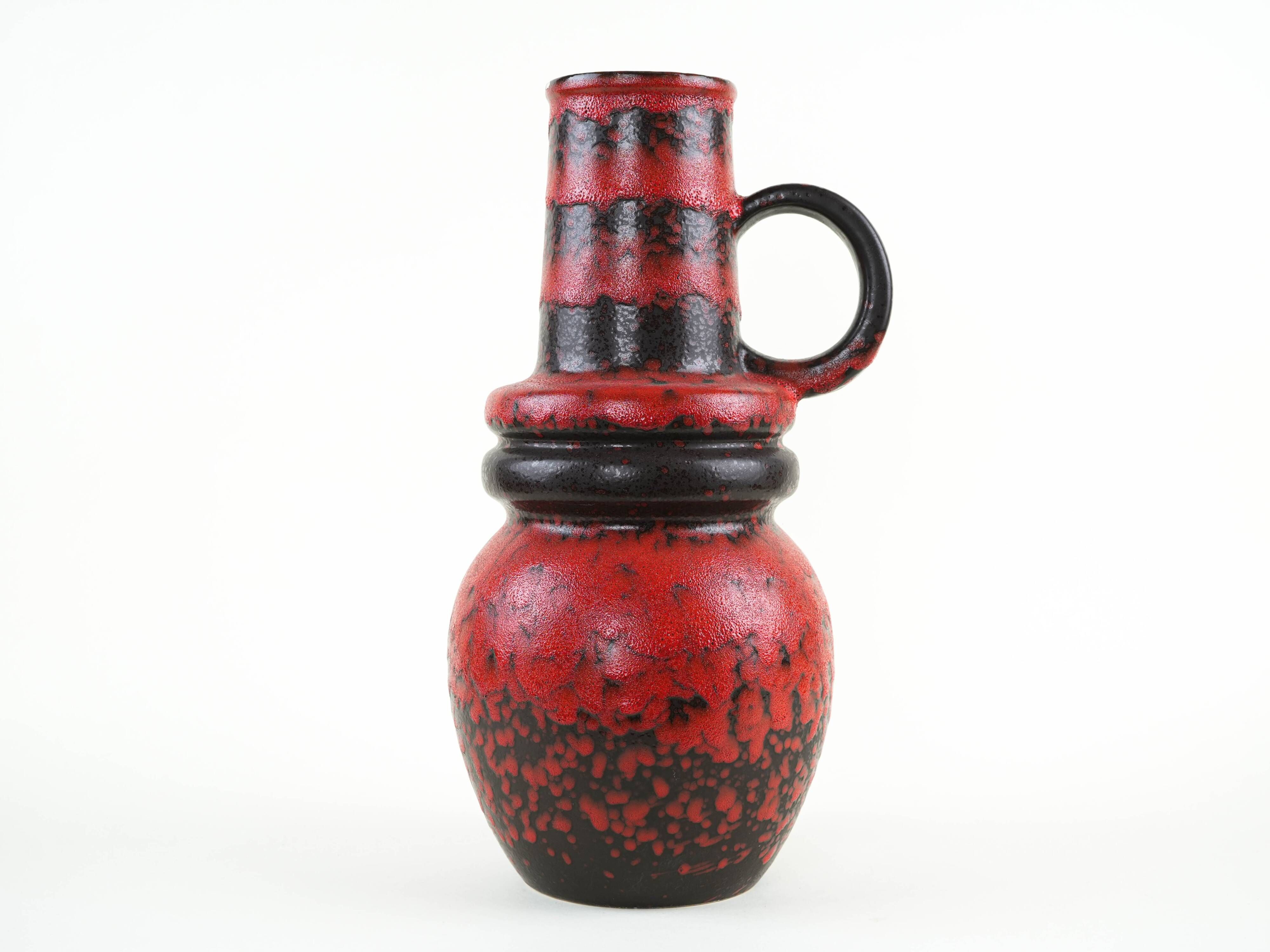Monumental Fat Lava ceramic vase in black and red, West Germany, 1970s
