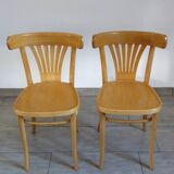 Pair of Thonet-inspired bistro chairs in light beech