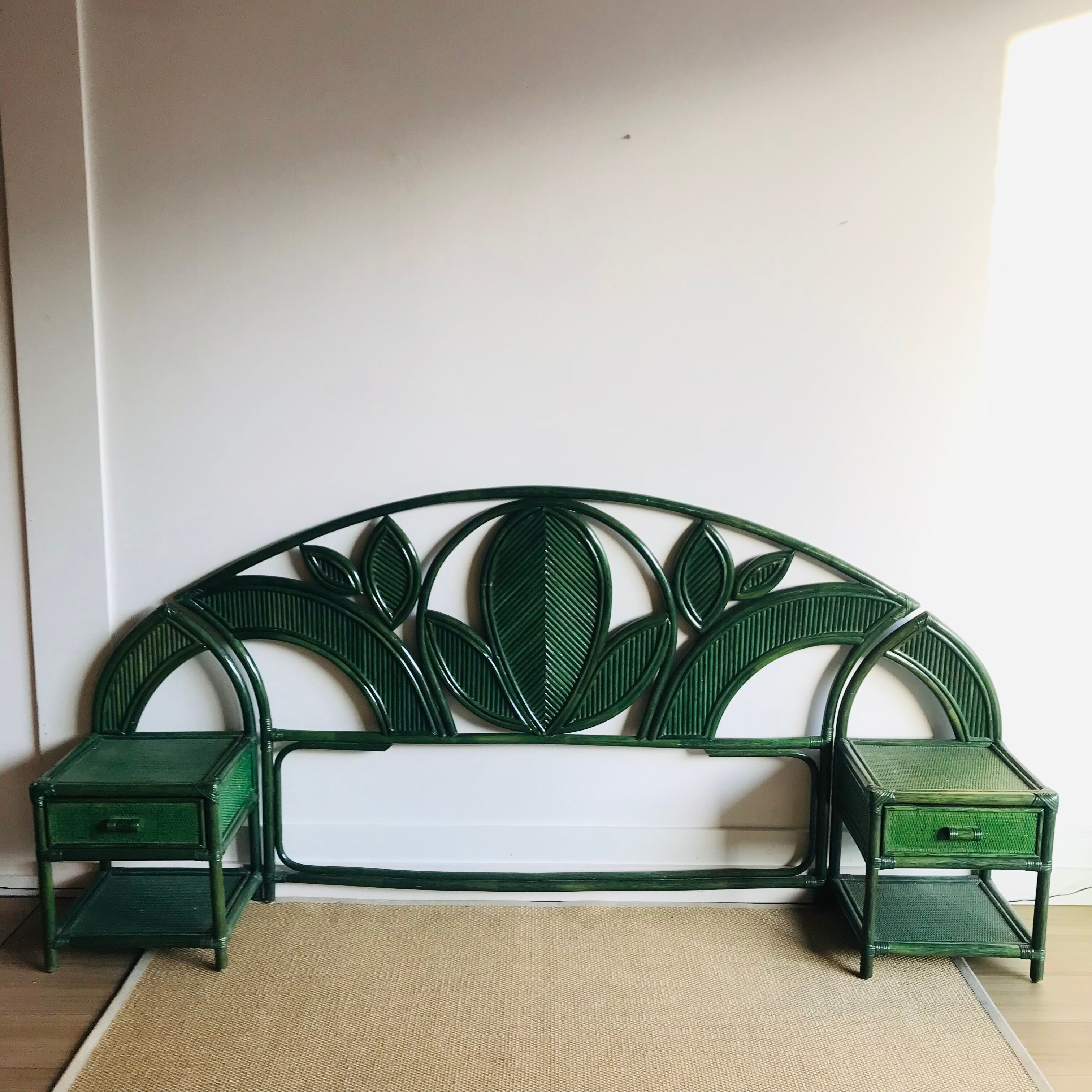 Bamboo rattan headboard 70s and 2 bedside table Vivai del Sud