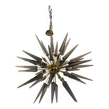 Lustre Sputnik contemporain en verre de Murano fumé « Spikes ».