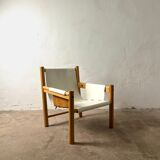 Safari armchair in white leather by Ibisco, Italian design, 1970s.