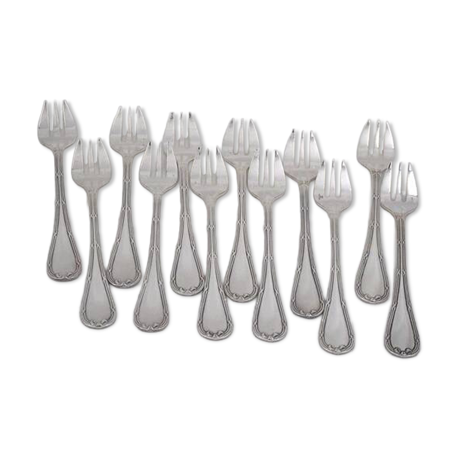 12 silver-plated oyster forks Christofle Rubans