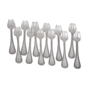 12 silver-plated oyster forks Christofle Rubans