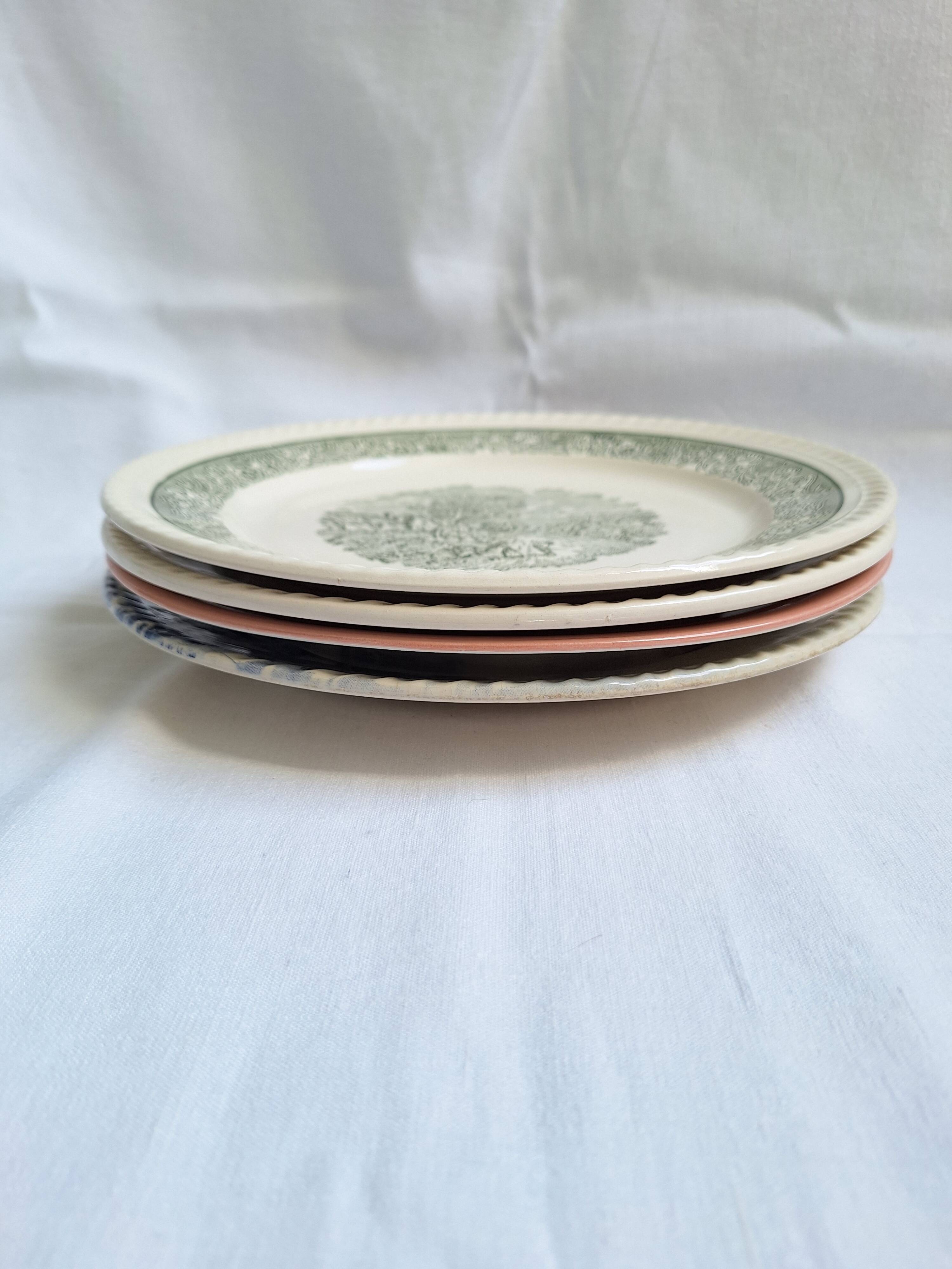 Vintage flat plates green blue pink