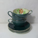 3 old lunches and saucers in faience of Longchamp