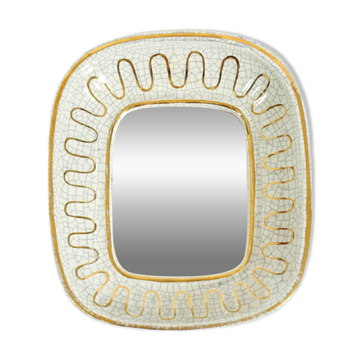 Beau petit miroir en céramique Art Déco par Gmundner Keramik Autriche, 1920