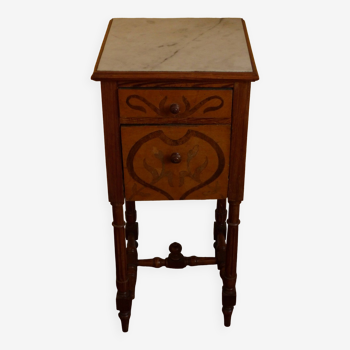 Marble top marquetry bedside table