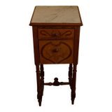 Marble top marquetry bedside table