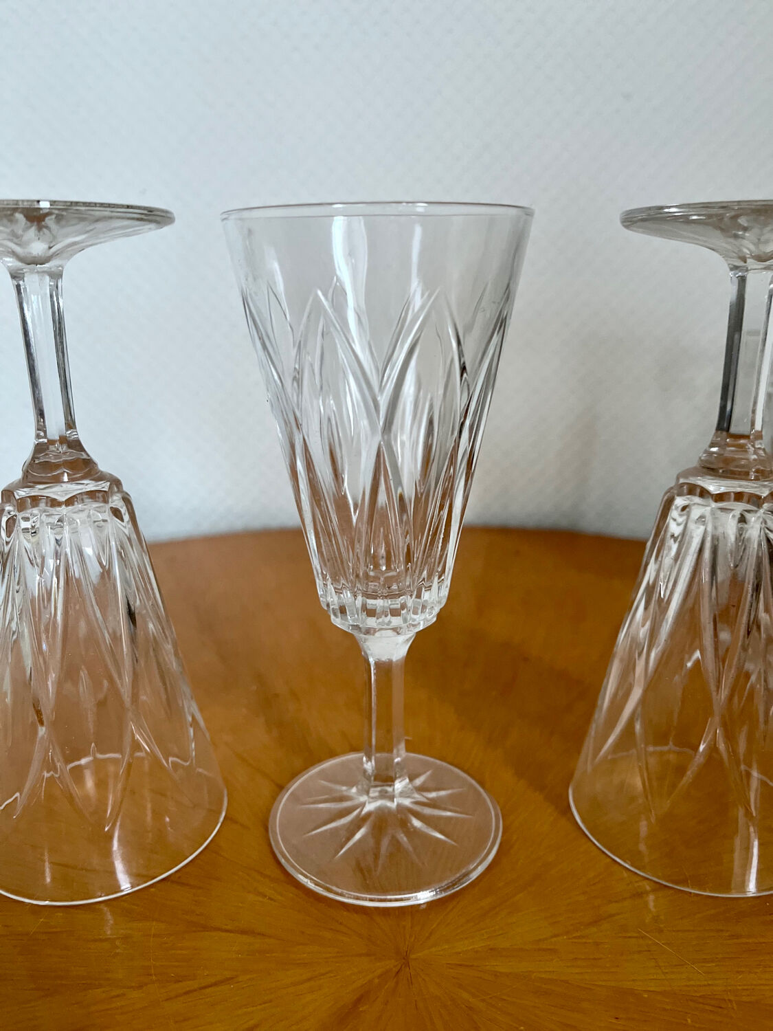 Set of three Reims crystal flutes 1950