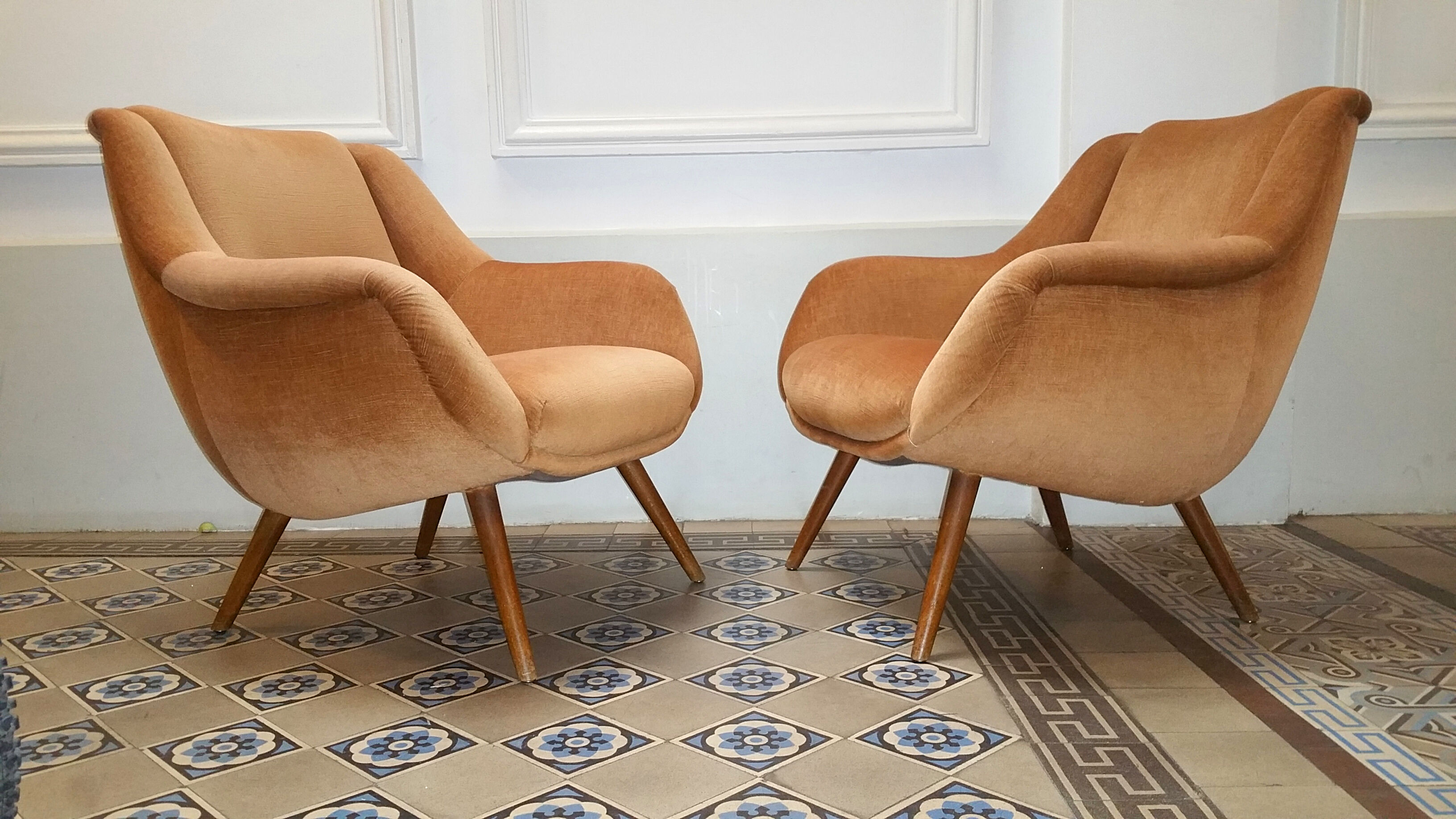 Armchair sculptural vintage 50s copper and restored