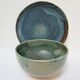 Bowl and round ceramic dish enamelled blue green brown vintage signed vintage