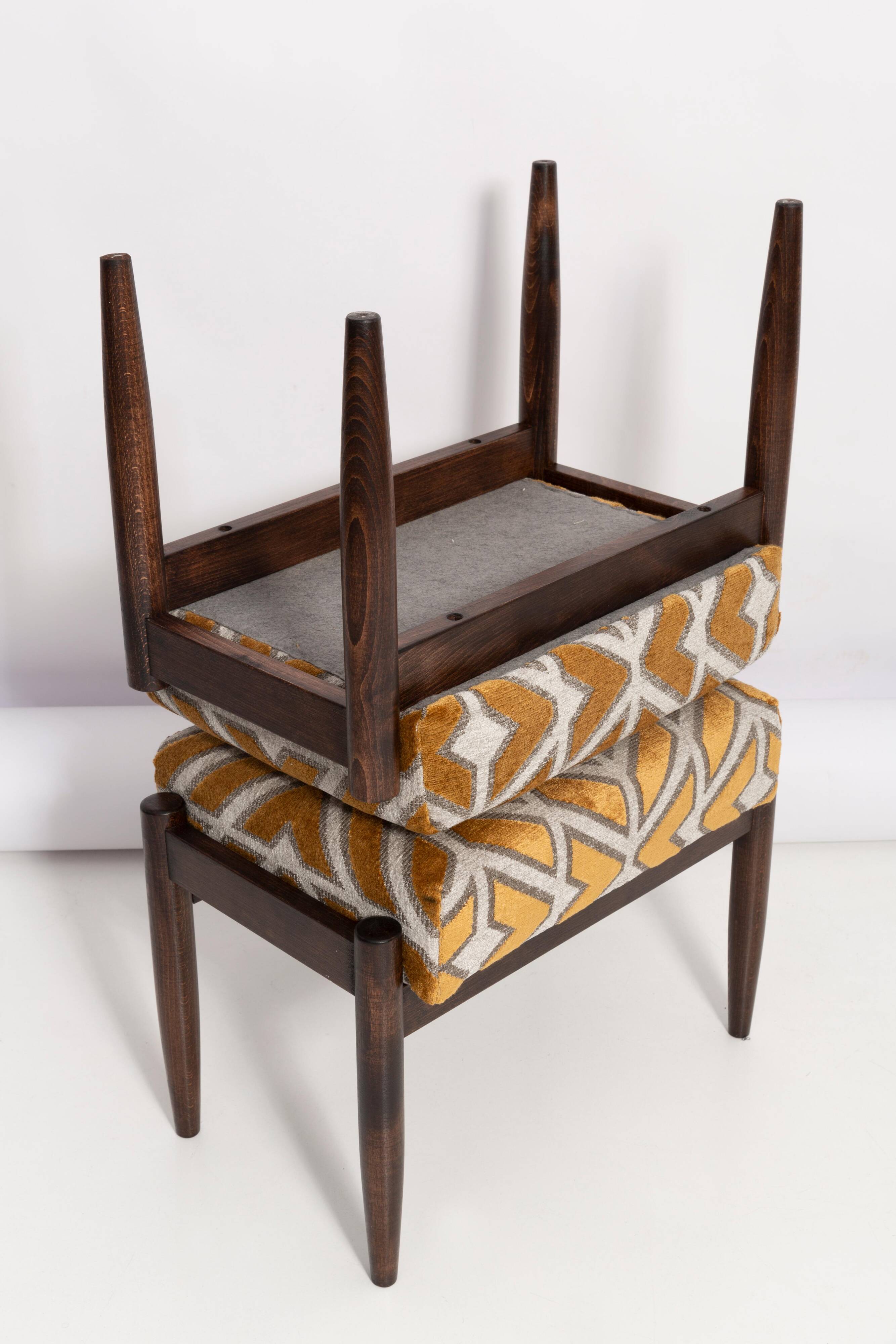 Pair of vintage velvet stools with a yellow pattern, Edmund Homa, 1960s.